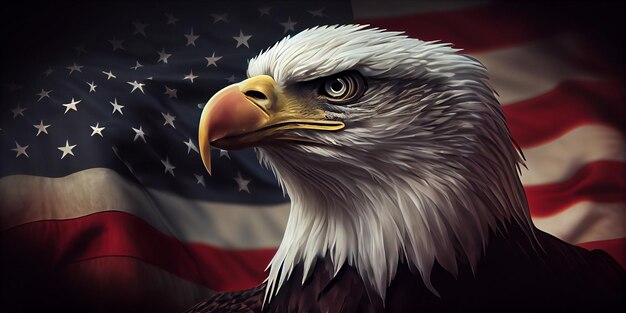 Águila calva americana símbolo de américa con bandera Estados Unidos de América Ai generativo