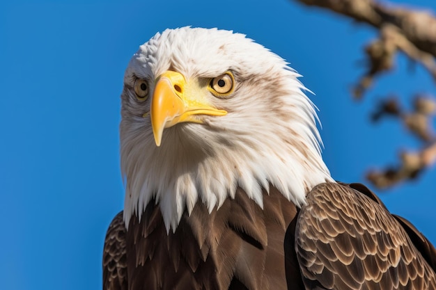 Águila calva estadounidense con cielo azul Águila generativa Ai