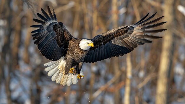 Águila calva estadounidense volando hacia un aterrizaje Generativo Ai