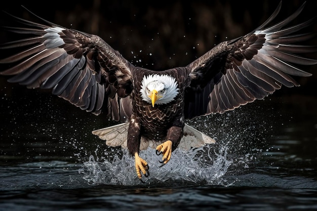 Águila calva pescadora un águila calva frente a la cámara atrapa un pez fuera del agua al estilo del ganador del concurso National Geographic súper telefoto de primer plano AI Generative