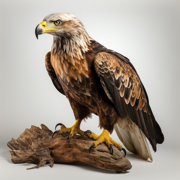 Águila de estilo taxidermia de alta resolución sentada en la madera