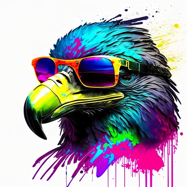 Águila con gafas de sol con salpicaduras de tinta IA generativa