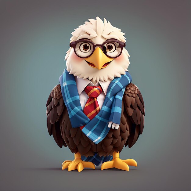 Águila linda con corbata y gafas Icono vectorial de dibujos animados Ilustración Icono de educación de animales Concepto aislado Estilo plano de dibujo animado vectorial premium