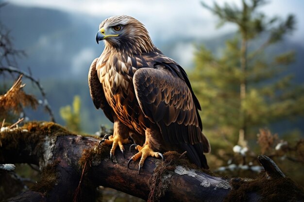 Águila majestuosa posada en una rama IA generativa