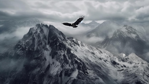 Águila volando en la montaña con puesta de sol IA generativa