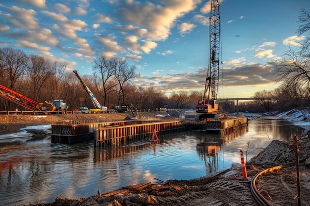 Guindaste ajudando na construção de uma nova ponte Melhor fotografia de imagem de guindaste