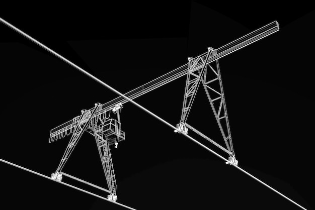 guindaste de construção industrial modelo 3D isolado no fundo preto