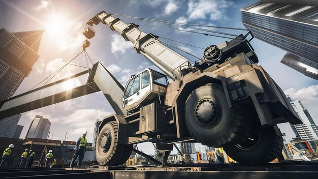 Foto guindaste móvel num canteiro de obras