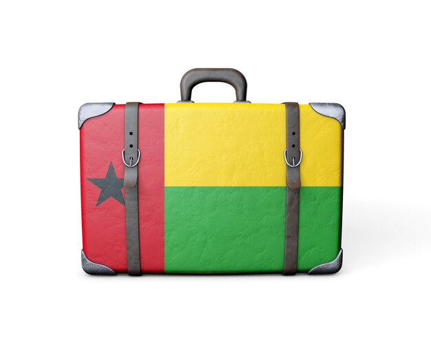 Guinea-Bissau-Flagge auf einem Vintage-Lederkoffer 3D-Rendering