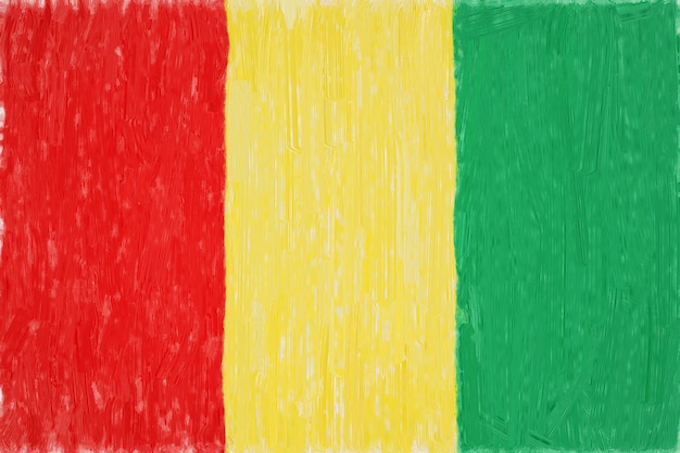 Guinea gemalte Flagge. Patriotische Zeichnung auf Papierhintergrund. Nationalflagge von Guinea