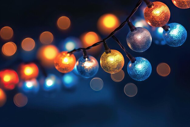 Guirlanda de Natal Bokeh Lights em fundo azul escuro gerado por IA