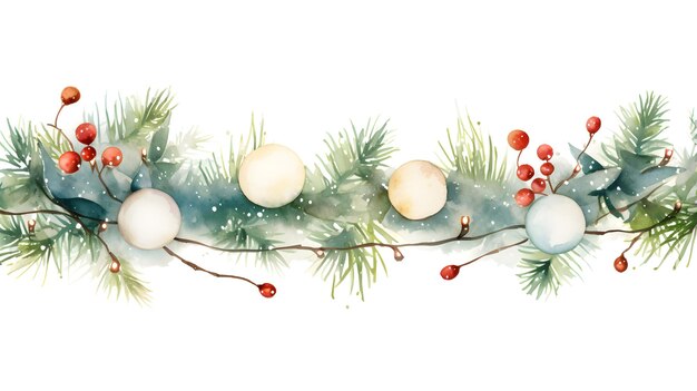 Guirlanda de Natal isolada em fundo branco estilo de pintura a aquarela