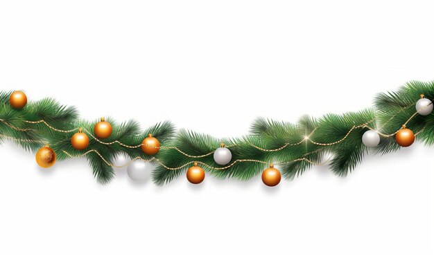 Guirlanda festiva de Natal feita de galho de árvore de Natal e decorações