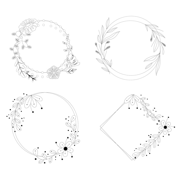 Guirlanda floral desenhada à mão Guirlanda floral com folhas para casamento
