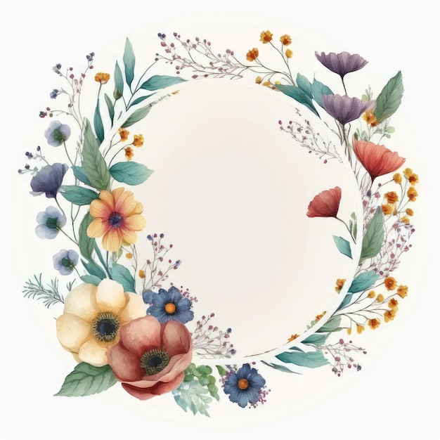 Guirlanda floral pastel aquarela desenhando em círculo feito de flores secas