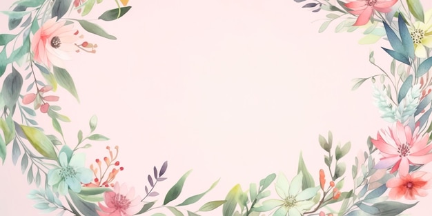 Guirnalda floral de acuarela con flores pastel y vegetación ideal para usar en marca o papelería IA generativa