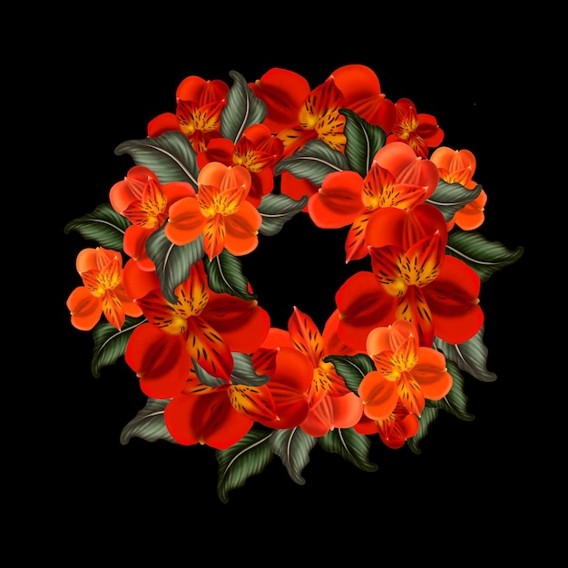 Guirnalda, marco redondo de flores de Alstroemeria, lirios