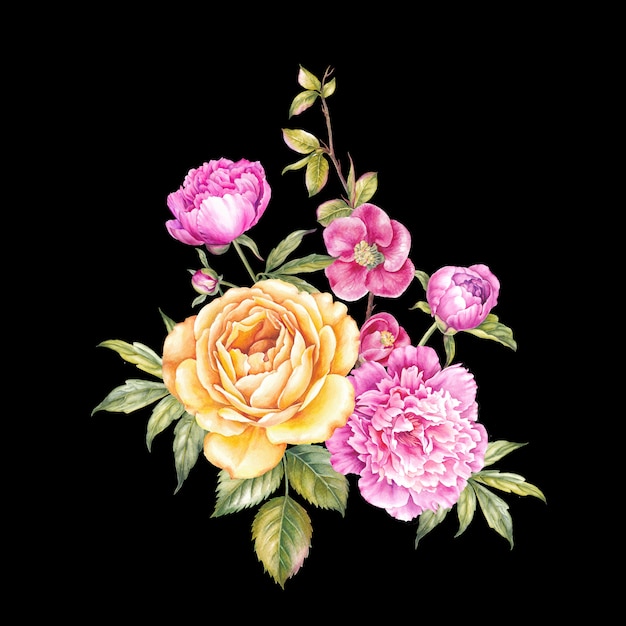 Guirnalda vintage de rosas florecientes.