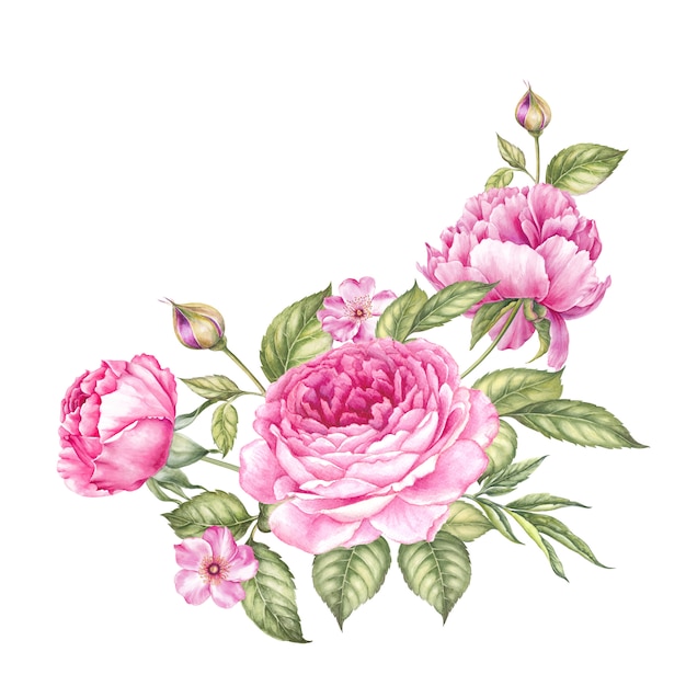 Guirnalda vintage de rosas florecientes.