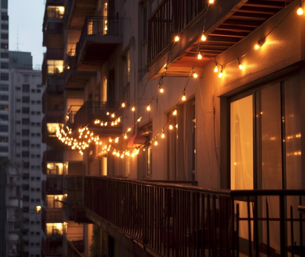 Guirnaldas de luces colgando en los balcones