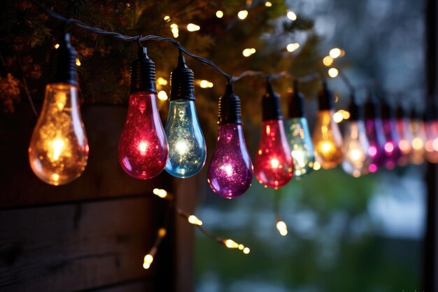 Guirnaldas de luces colgantes con bombillas de colores festivos