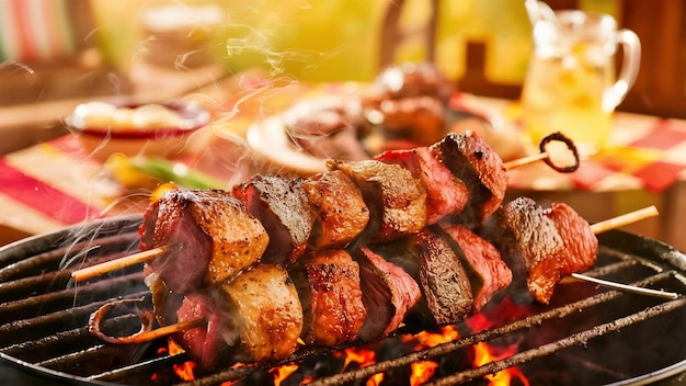 Foto guisantes de carne marinada en una parrilla