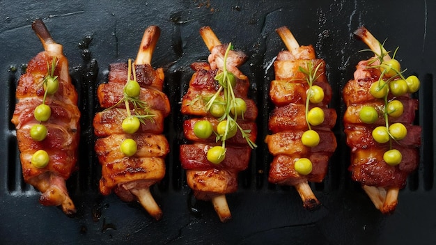 Foto guisantes de carne marinada en una parrilla