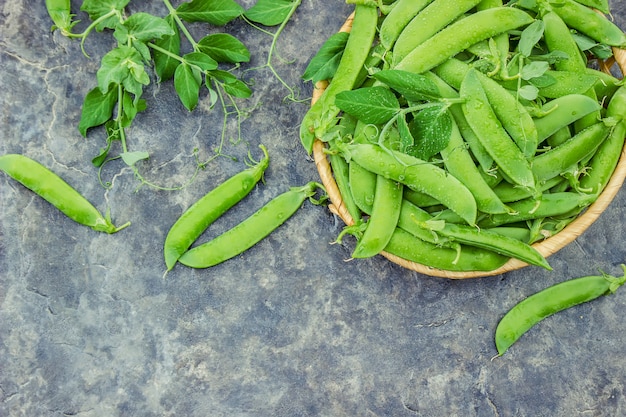 Guisantes verdes. enfoque selectivo comida y bebida.