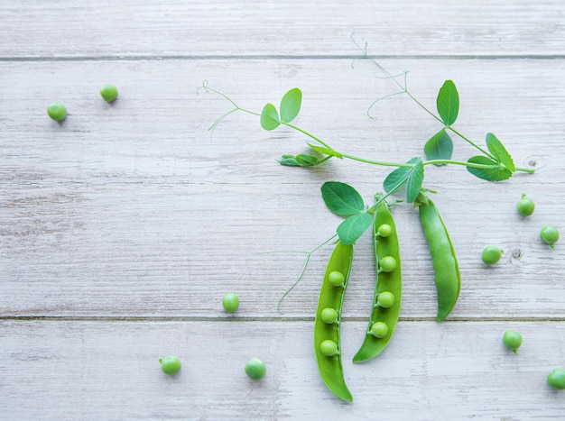 Guisantes verdes con hojas