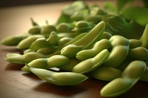 Guisantes verdes en una vaina generados por IA