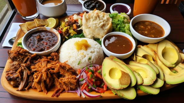 Guiso de sopa de verduras y quinua con aguacate, maíz y frijoles, plato tradicional sudamericano Generative ai