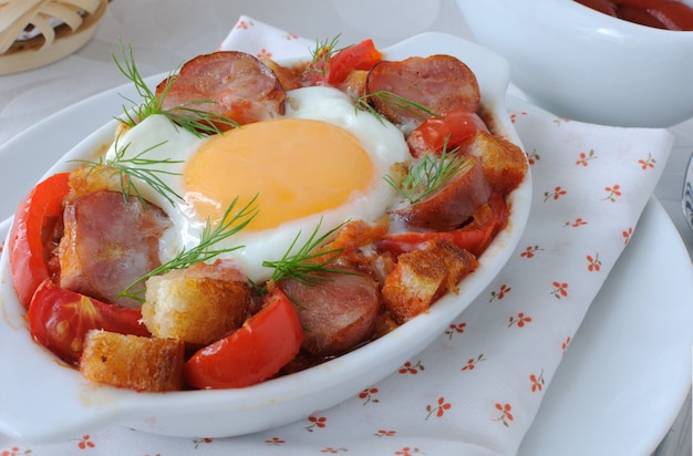 Guiso de verduras con chorizo y huevo con galletas