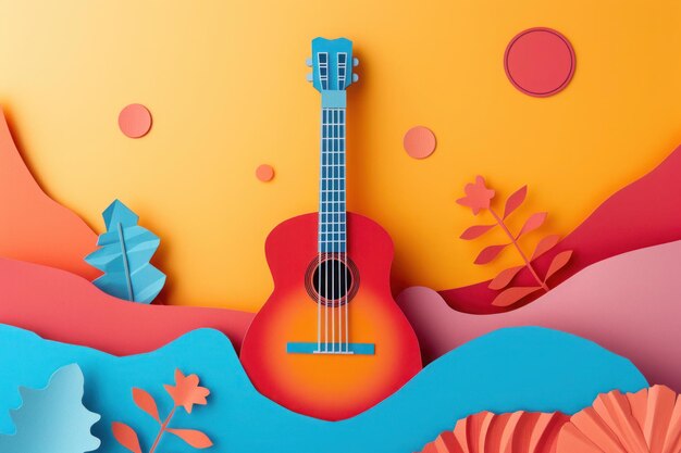 Foto guitarra acústica cartaz do dia mundial da música abstract convite para um concerto