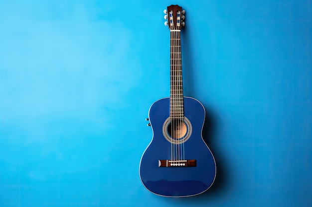 guitarra acústica guitarra eléctrica sobre fondo azul