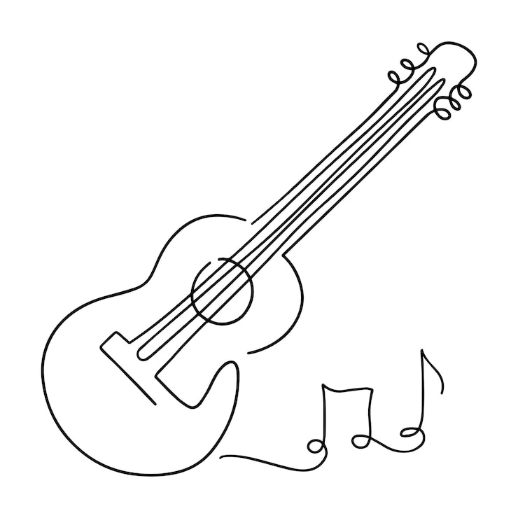 Foto guitarra acústica png ilustração de arte de linha mínima fundo transparente