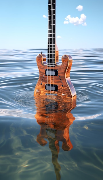 Una guitarra en el agua con ondas