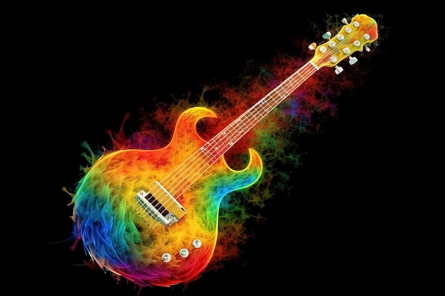 Foto guitarra arco-íris em fundo escuro generative ai