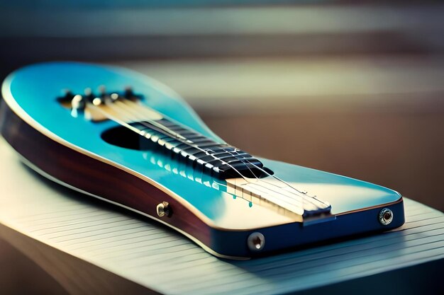 Foto una guitarra azul y marrón con un cuerpo azul.