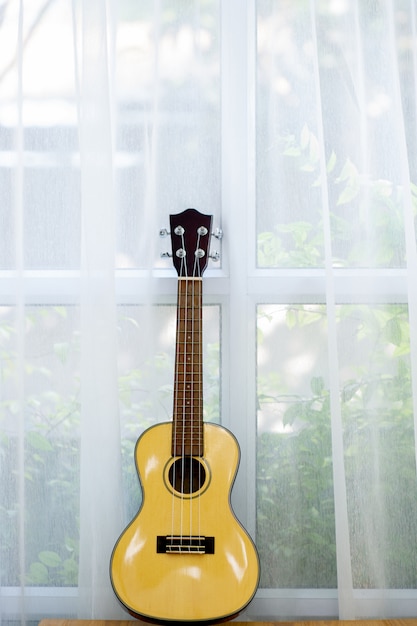 Guitarra clasica colocada en la habitacion