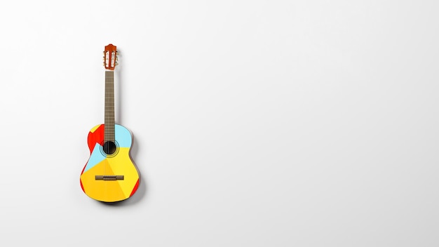 Foto guitarra clássica variegada colorida sobre fundo cinza claro