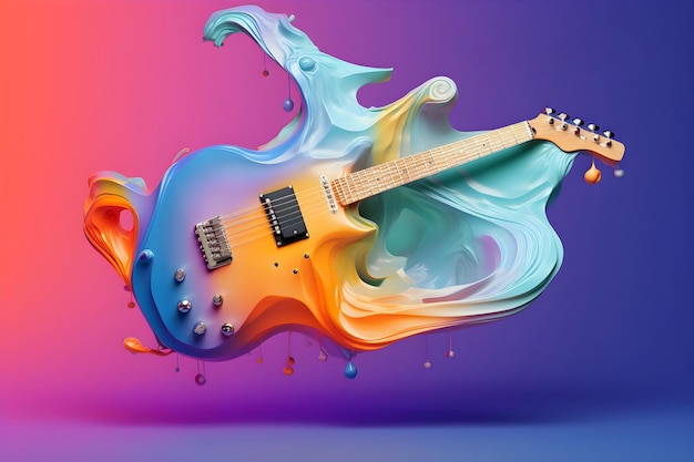 guitarra de color brillante de cristal en un fondo claro