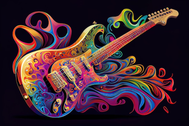 Guitarra en colores neón IA generativa