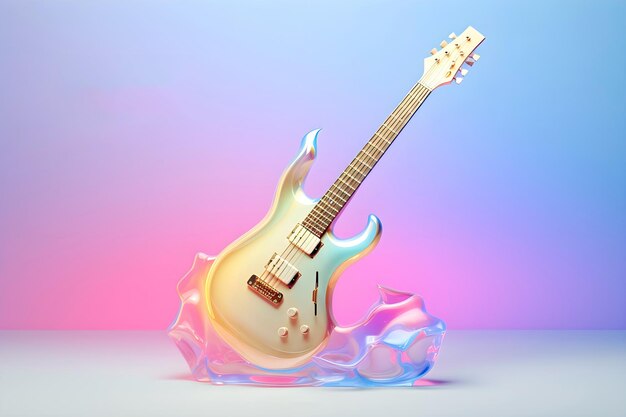 Guitarra colorida brillante de cristal sobre fondo claro