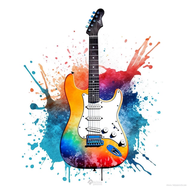 Una guitarra colorida con un toque de pintura en la imagen generativa de ai