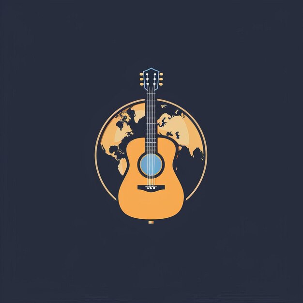 Guitarra com um mapa do mundo em fundo