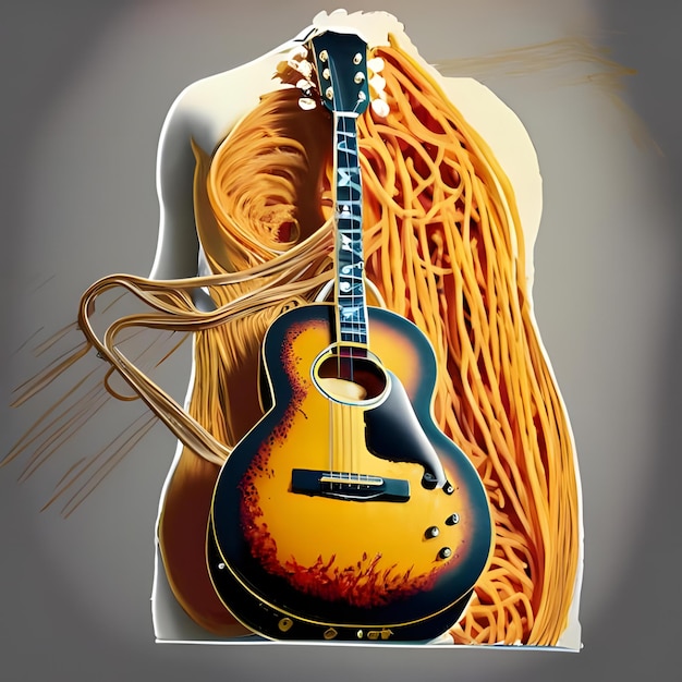 Foto una guitarra con cuerdas de espagueti y una salsa cubierta