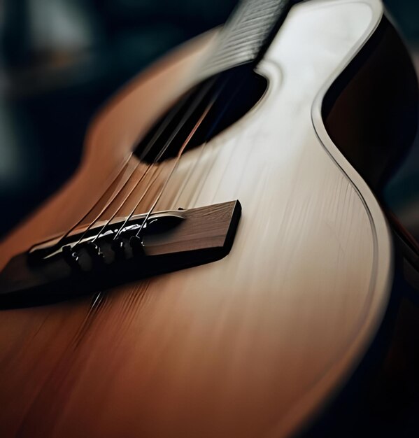 Una guitarra con un cuerpo de madera y cuerdas de