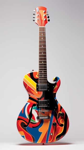 una guitarra con un diseño colorido en el frente