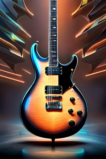 Una guitarra con un diseño colorido y la palabra guitar en ella