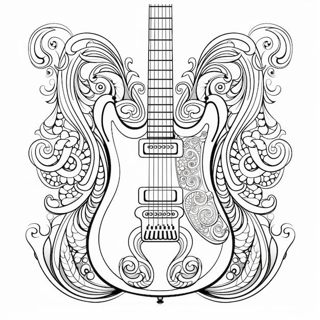 una guitarra con un diseño paisley en ella generativa ai